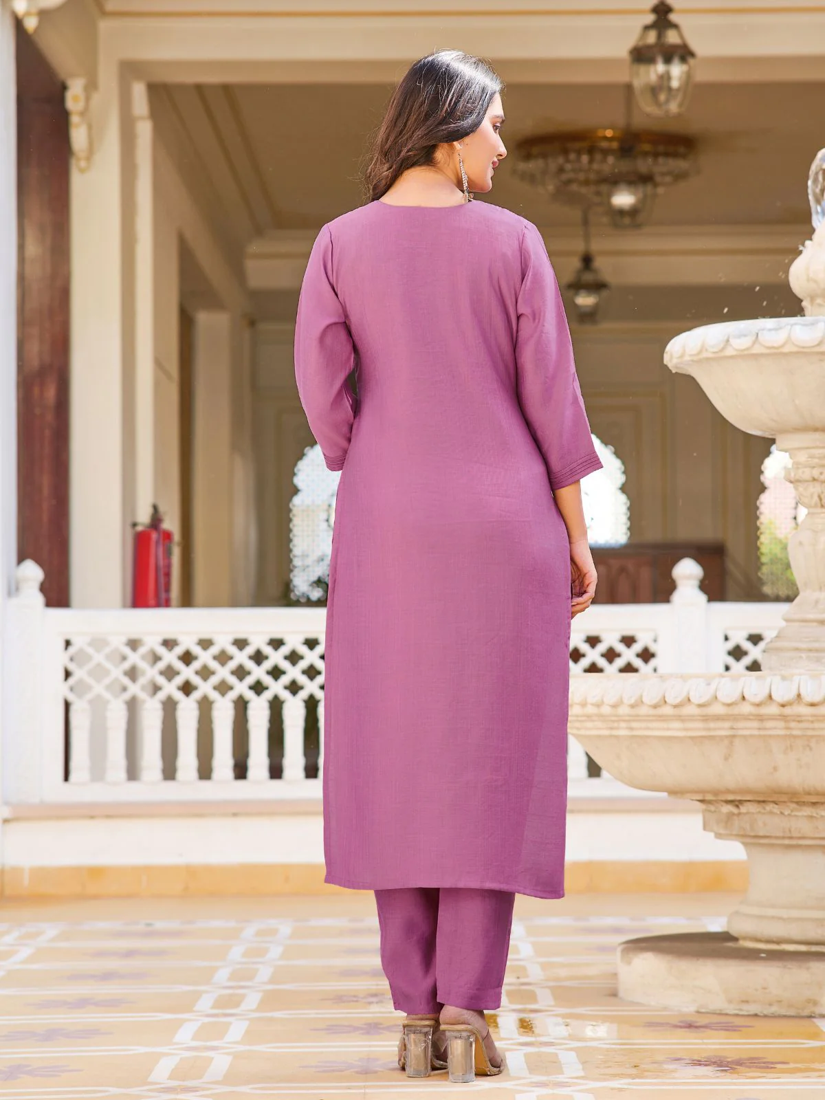 Odette Purple Rayon Embroidered Stitched Kurta Set For Women - Image 3