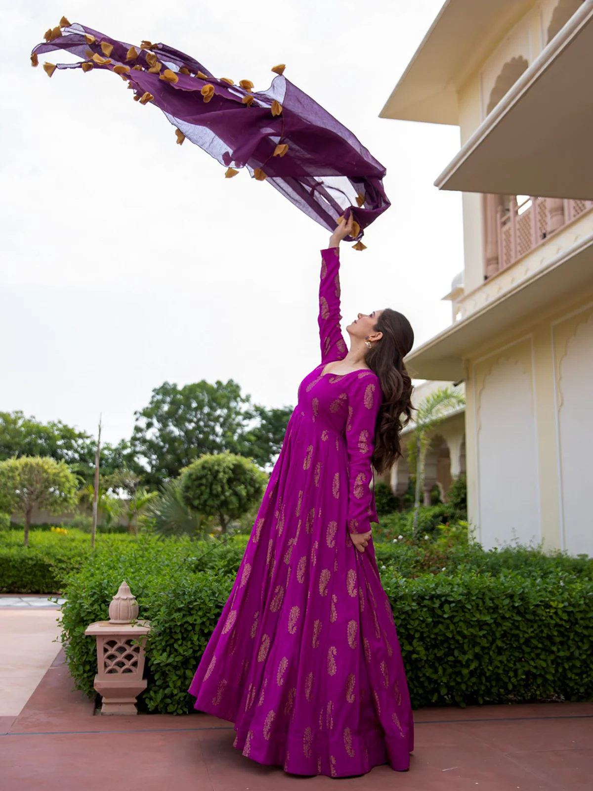 Odette Purple Rayon Gold Foil Work Gown with Dupatta for Women - Image 4