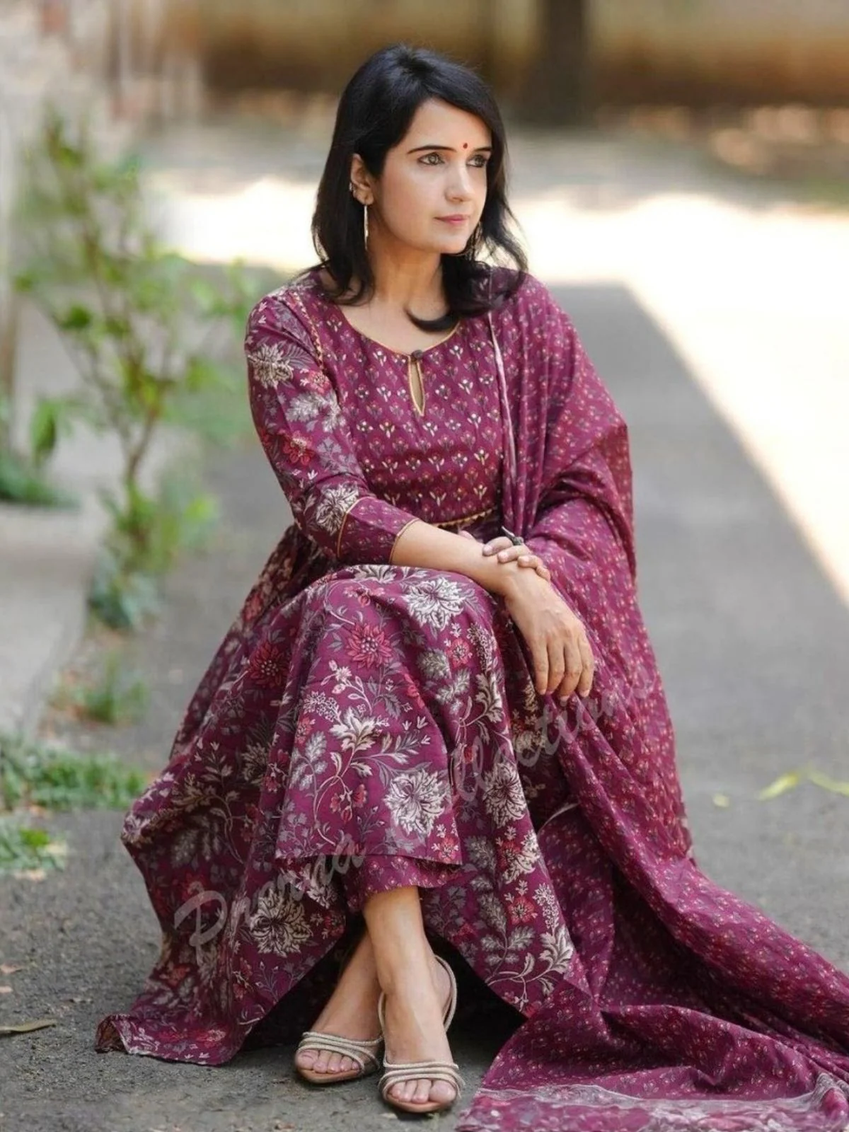 Odette Purple Rayon Printed Stitched Kurta Set For Women - Image 2