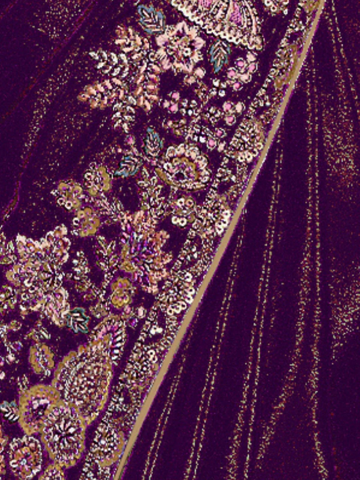 Odette Purple Satin Embroidered Elegant Saree For Women - Image 4