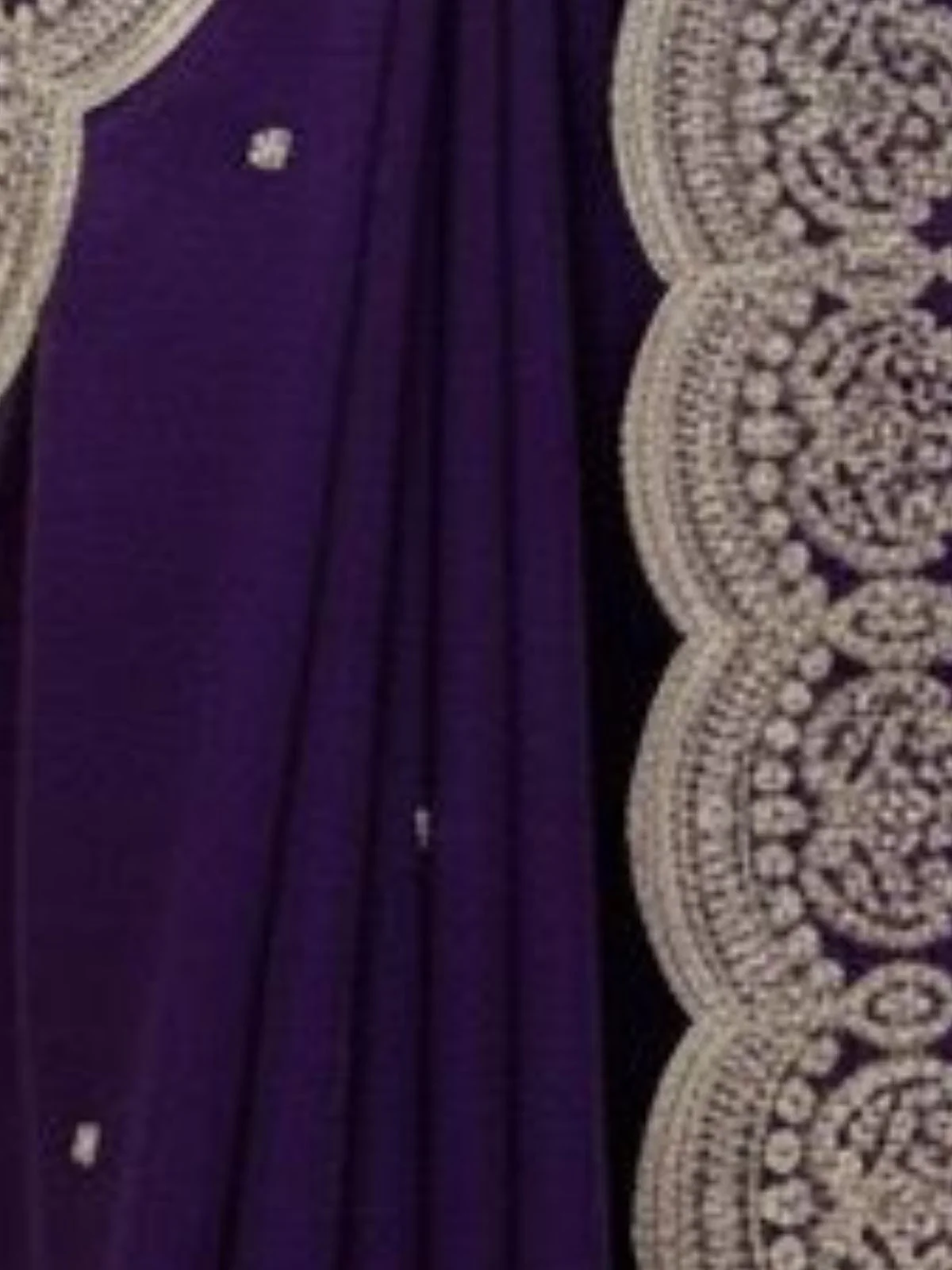 Odette Purple Satin Embroidered Solid Saree For Women - Image 4