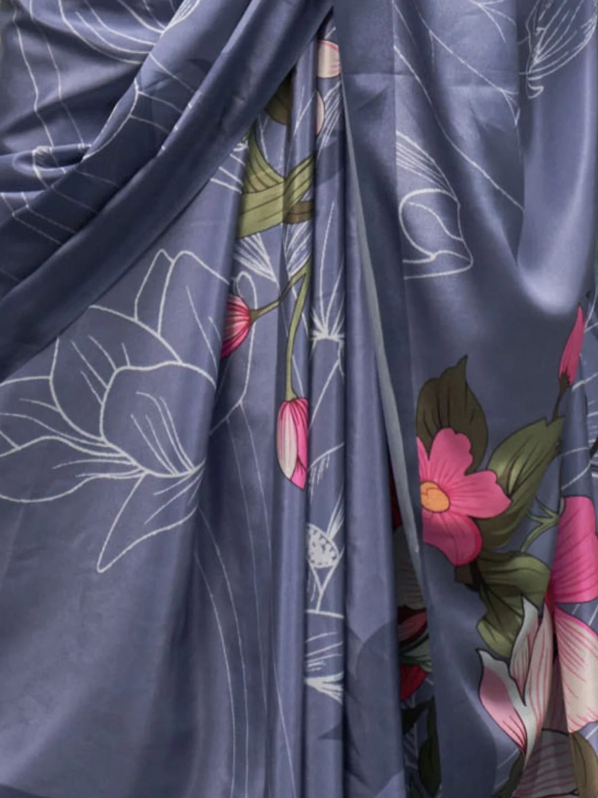 Odette Purple Satin Printed Saree With Unstitched Blouse For Women - Image 4