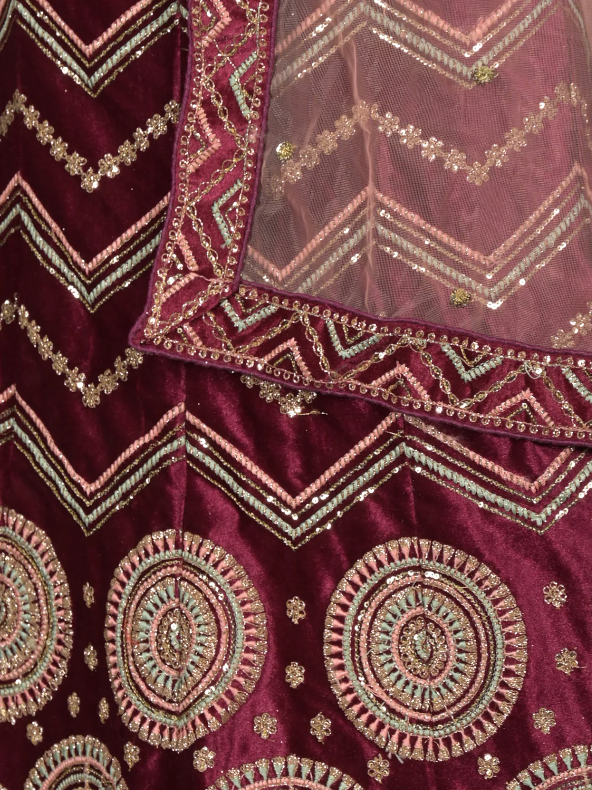 Odette Purple Semi stitched Sequins Embroidered Velvet Lehenga with Unstitched Blouse And Dupatta For Women - Image 5