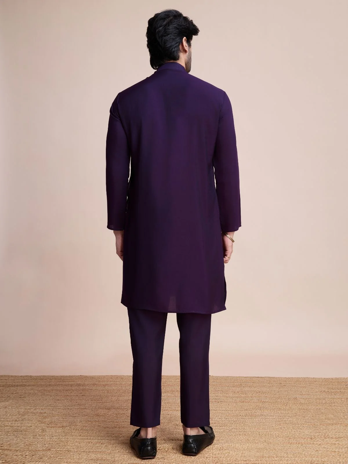 Odette Purple Silk Blend Embellished Stitched Kurta With Pant For Men - Image 4