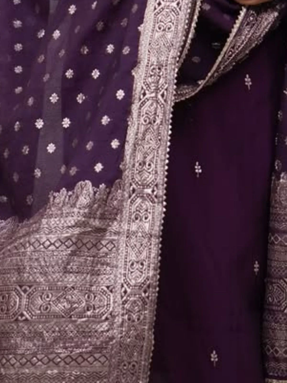 Odette Purple Silk Blend Embriodered Stitched Kurta Set For Women - Image 4