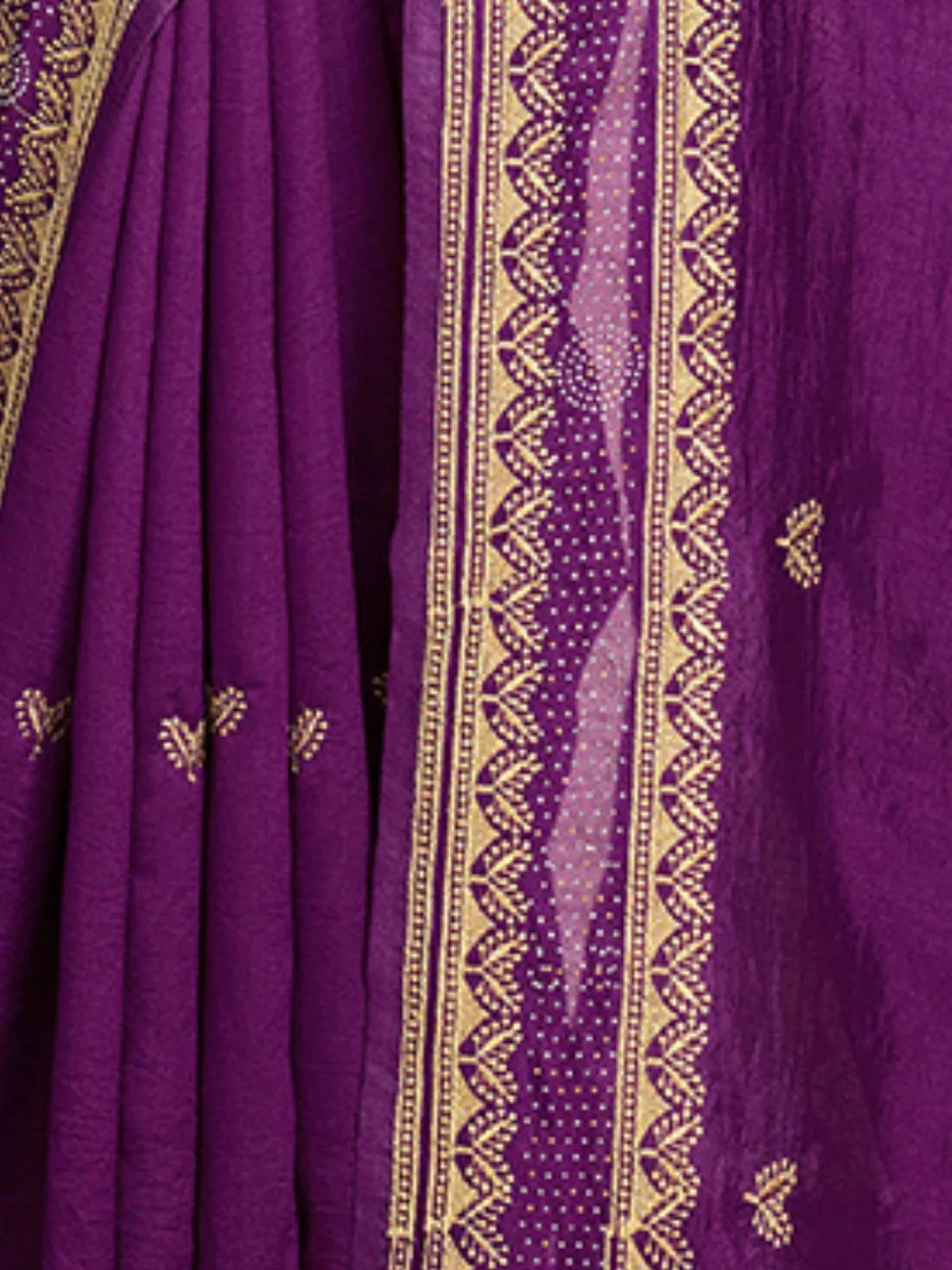 Odette Purple Silk Blend Embroidered Saree With Unstitched Blouse For Women - Image 5