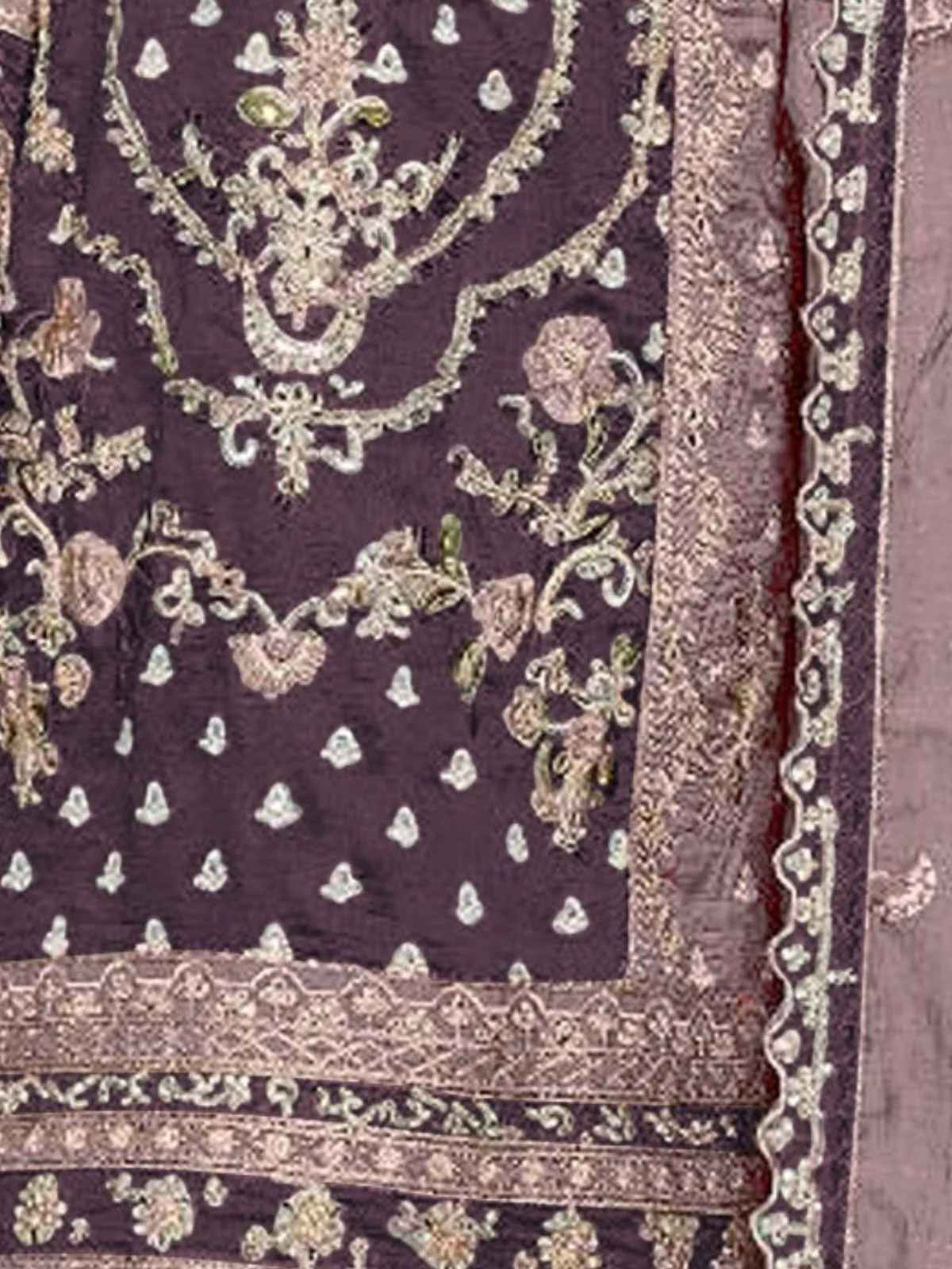 Odette Purple Silk Blend Embroidered Semi-Stitched Kurta Set For Women - Image 3