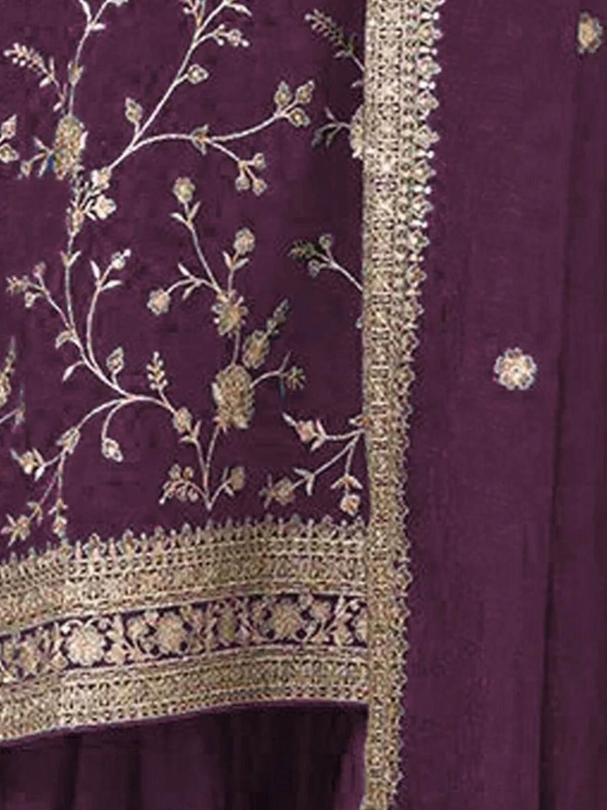 Odette Purple Silk Blend Embroidered Semi-Stitched Kurta Set For Women - Image 4