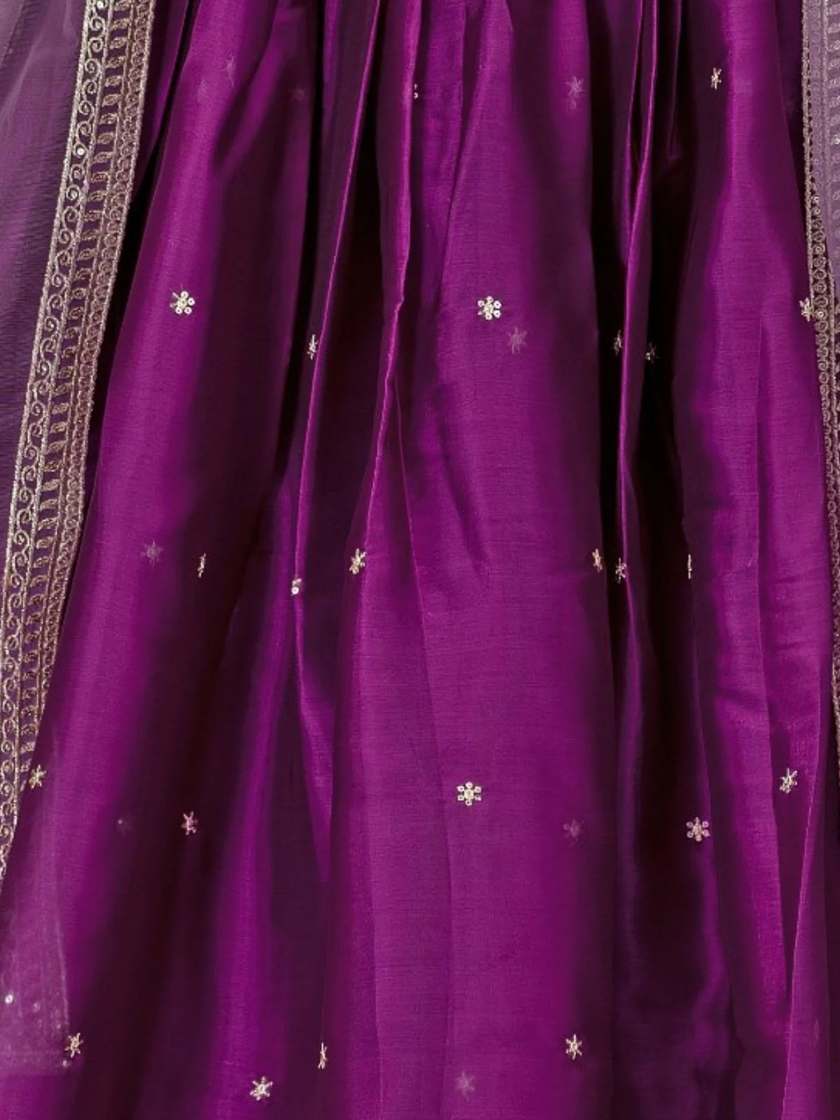 Odette Purple Silk Blend Embroidered Semi-Stitched lehenga For Women - Image 5