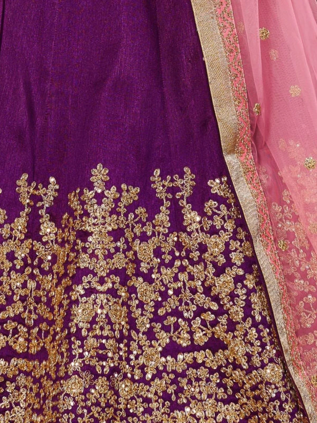 Odette Purple Silk Blend Embroidered Semi Stitched Lehenga With Blouse For Women - Image 5