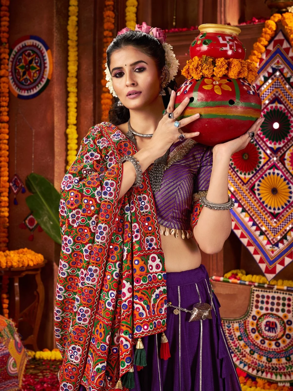 Odette Purple Silk Blend Semi-Stitched lehenga With Stunning Tassels For Women - Image 3