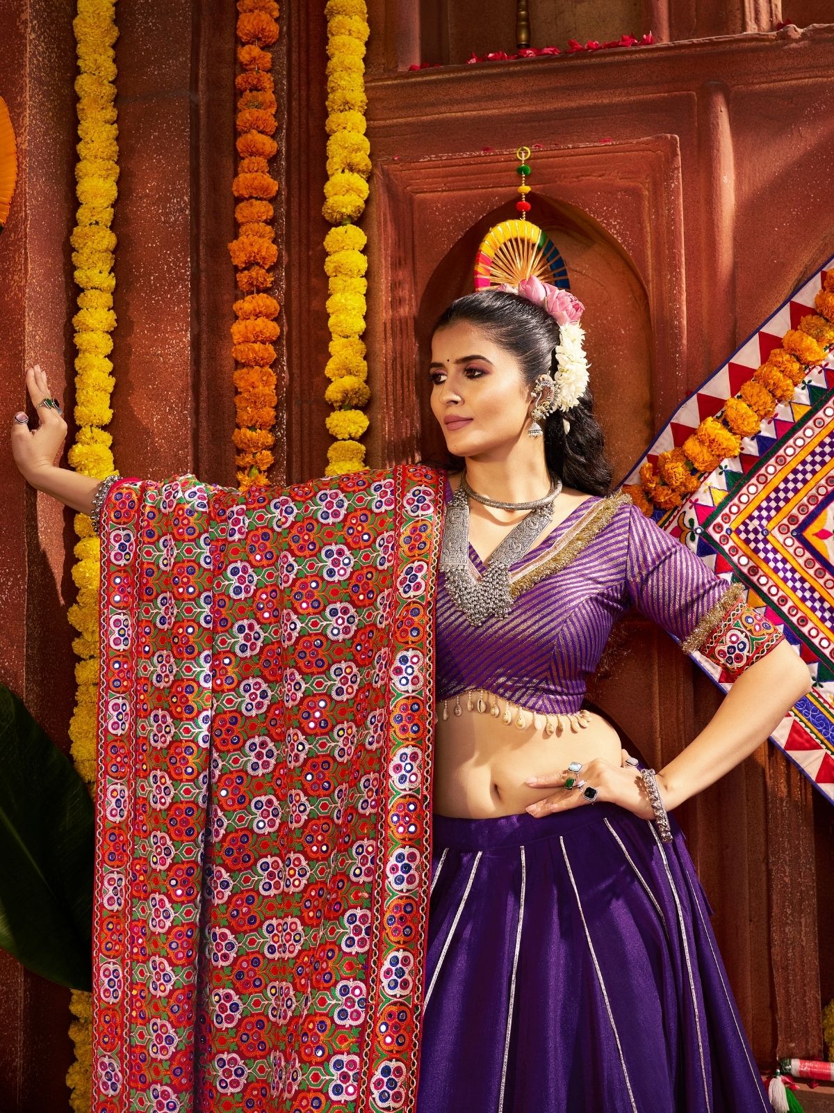 Odette Purple Silk Blend Semi-Stitched lehenga With Stunning Tassels For Women - Image 5