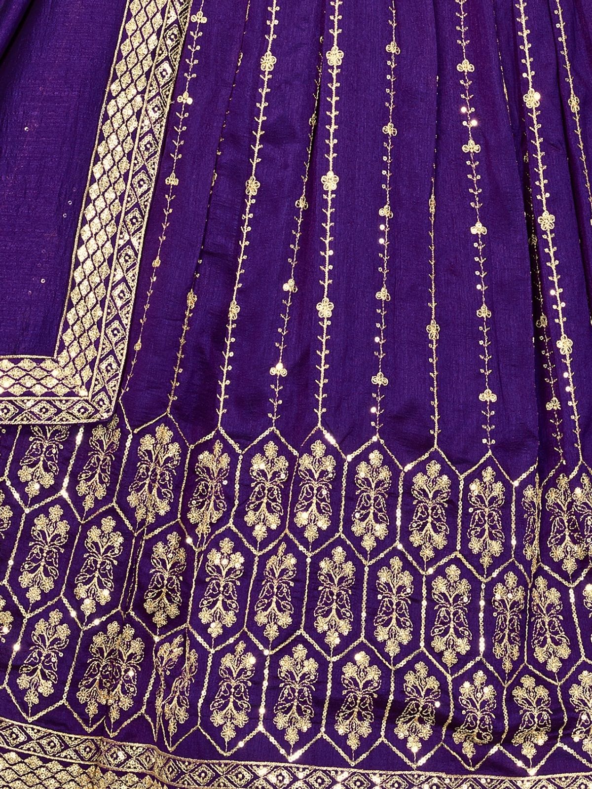 Odette Purple Silk Blend Sequins Embroidered Semi-Stitched Lehenga For Women - Image 5