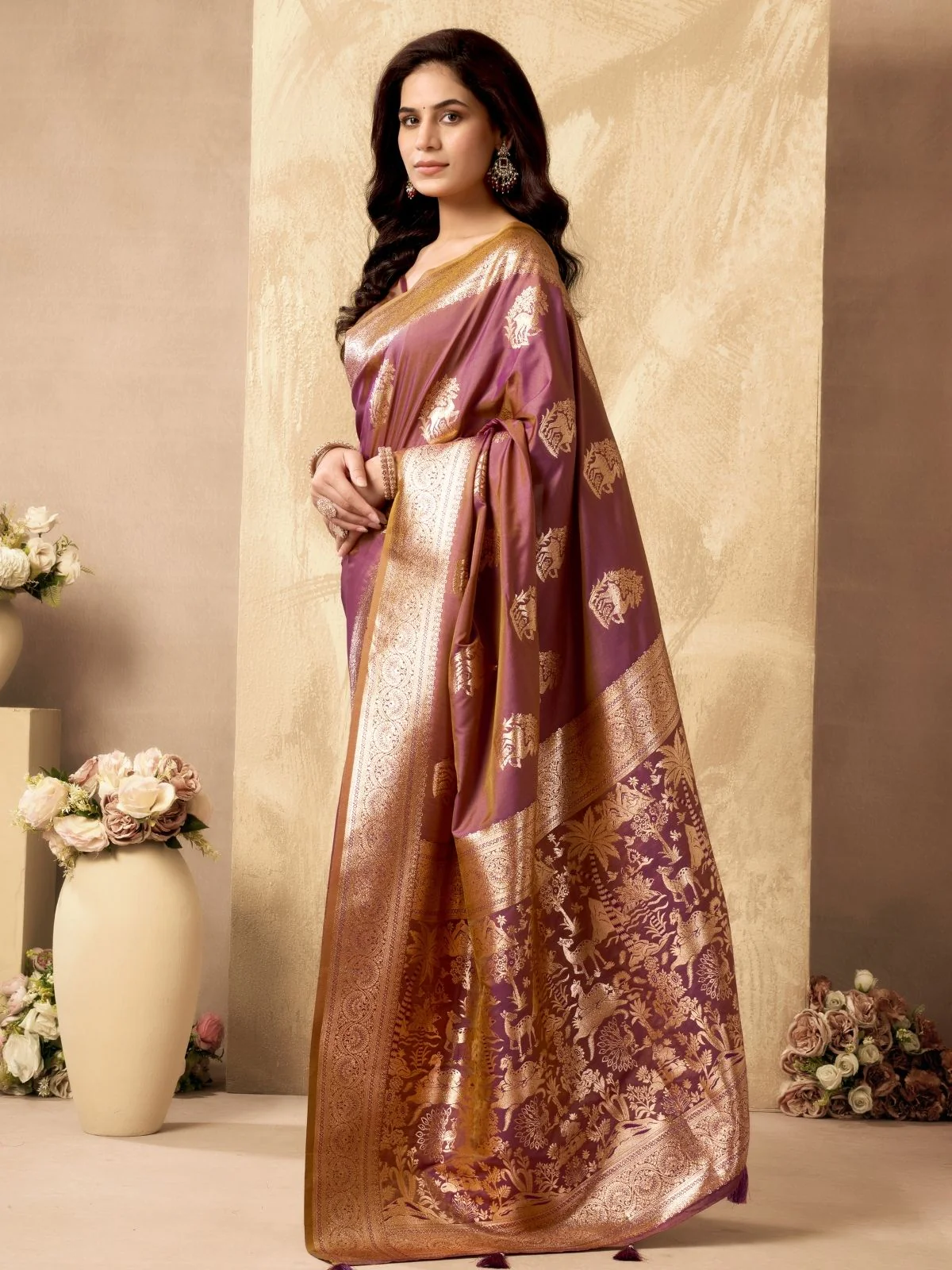 Odette Purple Silk Blend Woven Saree For Women - Image 2