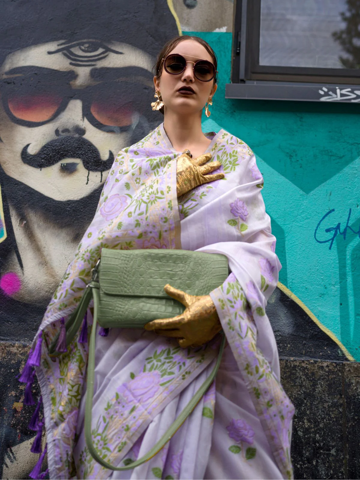 Odette Purple Silk Blend Woven Saree With Unstitched Blouse For Women - Image 2