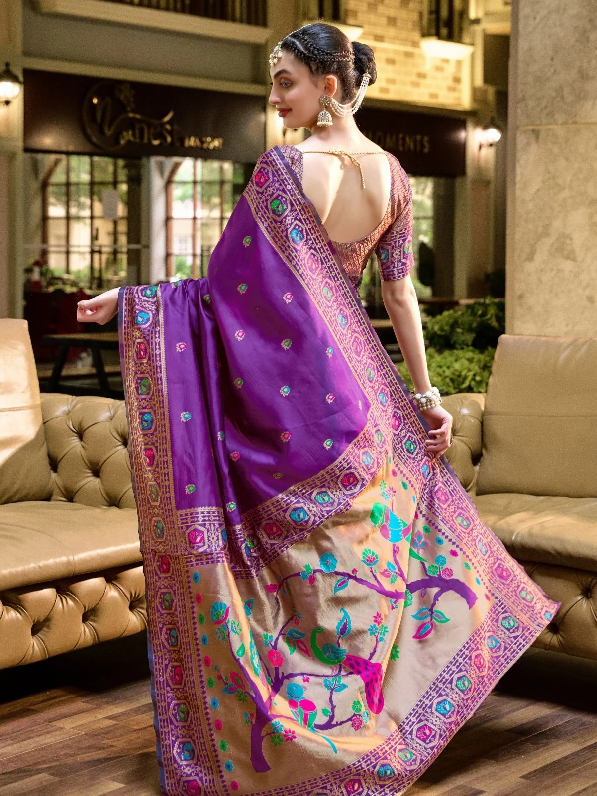 Odette Purple Silk Woven Paithani Saree For Women - Image 3