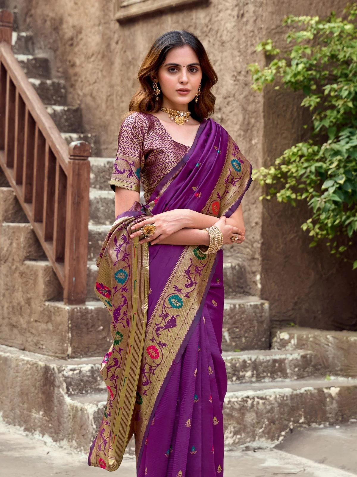 Odette Purple Silk Woven Paithani Saree For Women - Image 4
