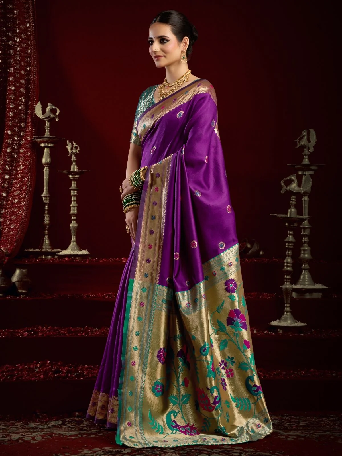 Odette Purple Silk Woven Paithani Saree For Women - Image 2