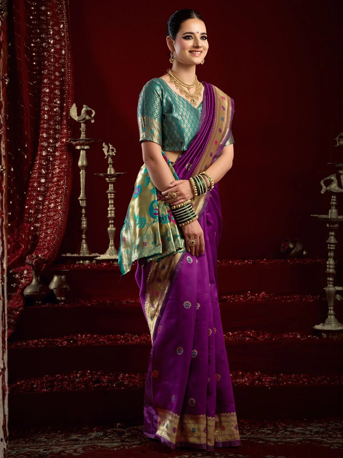 Odette Purple Silk Woven Paithani Saree For Women - Image 3