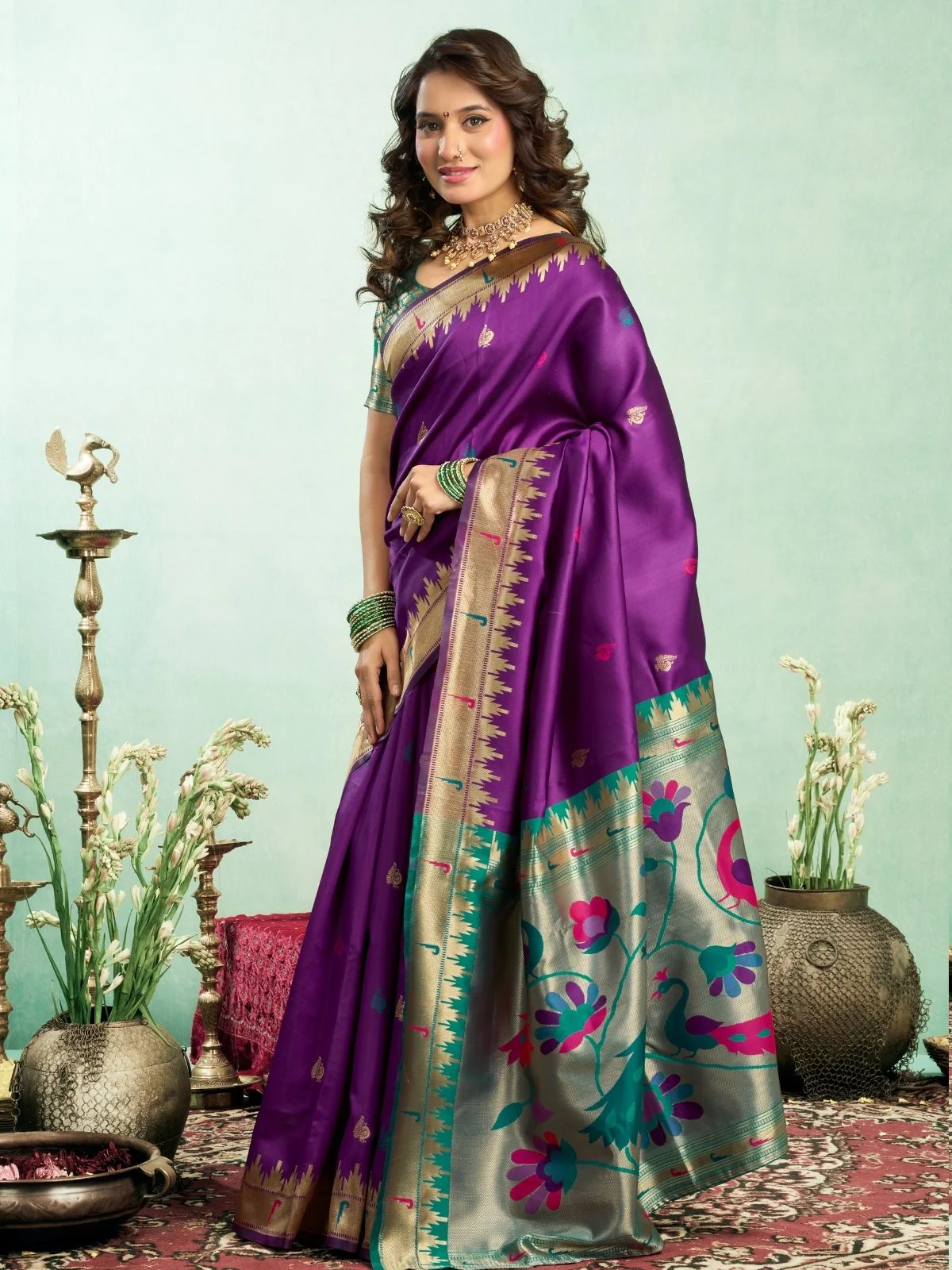 Odette Purple Silk Woven Paithani Saree For Women - Image 2