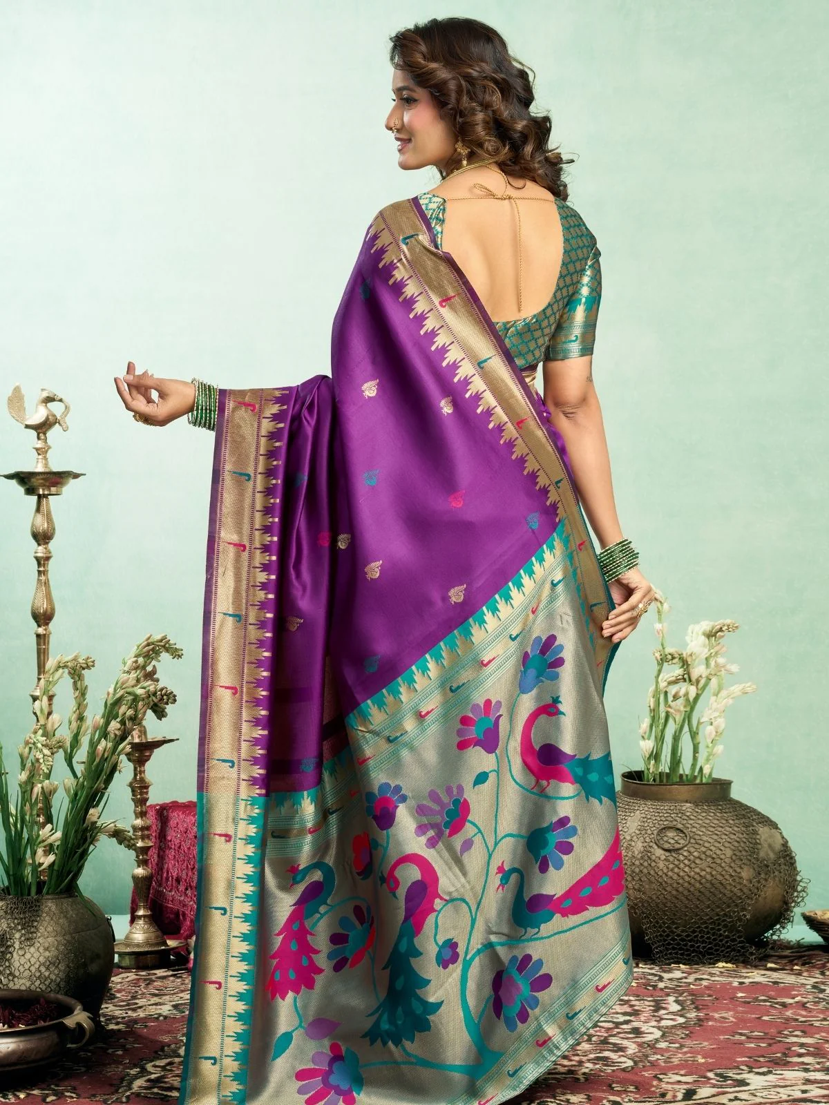 Odette Purple Silk Woven Paithani Saree For Women - Image 3