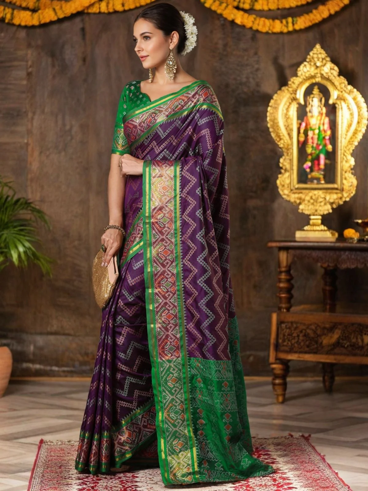 Odette Purple Silk Woven Saree For Women - Image 3