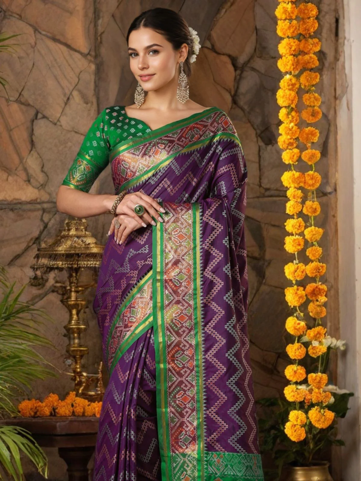 Odette Purple Silk Woven Saree For Women - Image 5