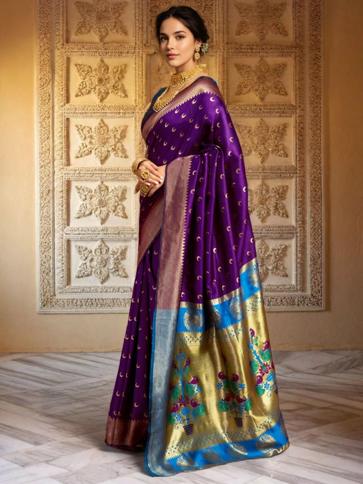Odette Purple Silk Woven Saree For Women - Image 2