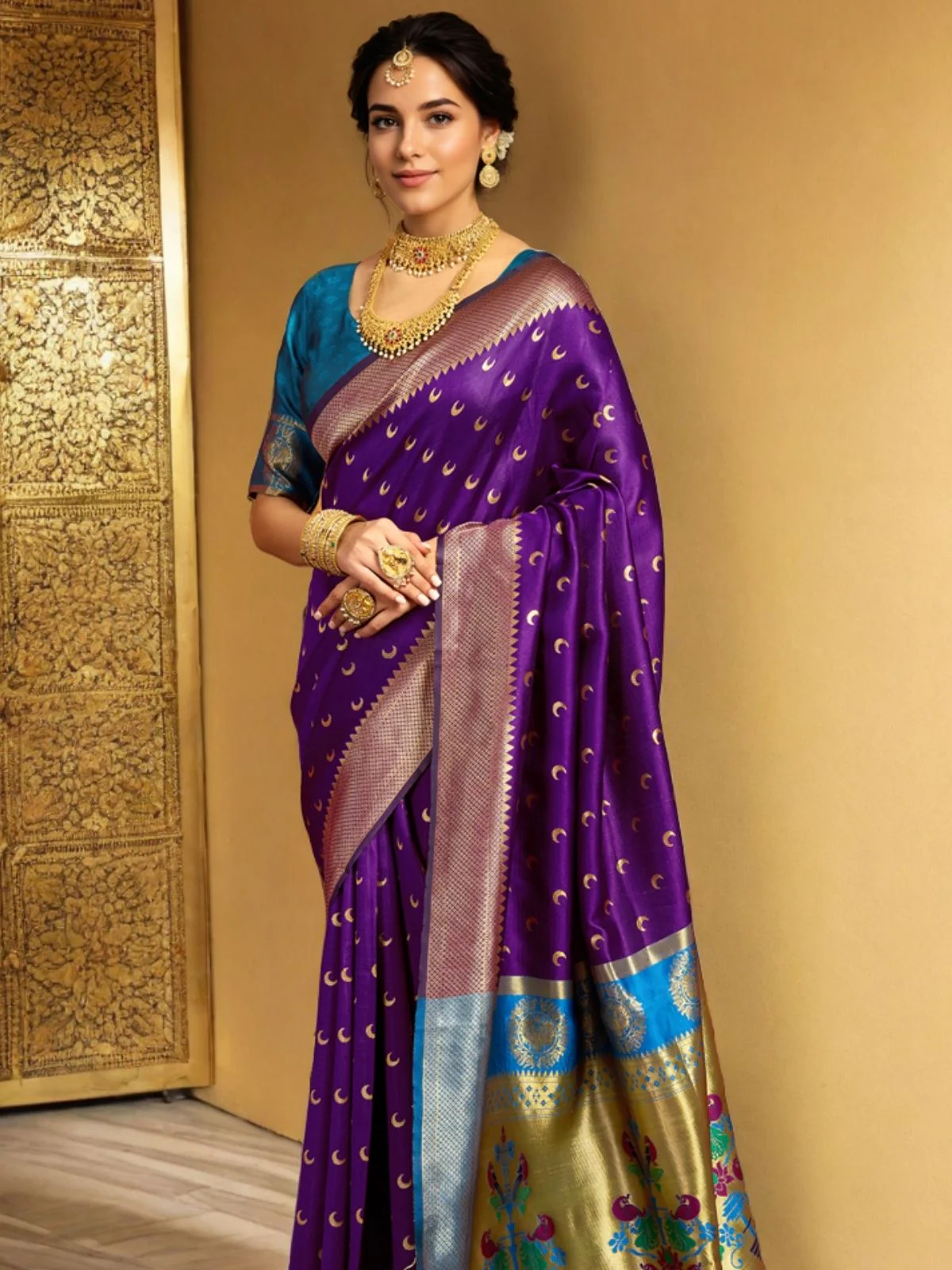 Odette Purple Silk Woven Saree For Women - Image 3