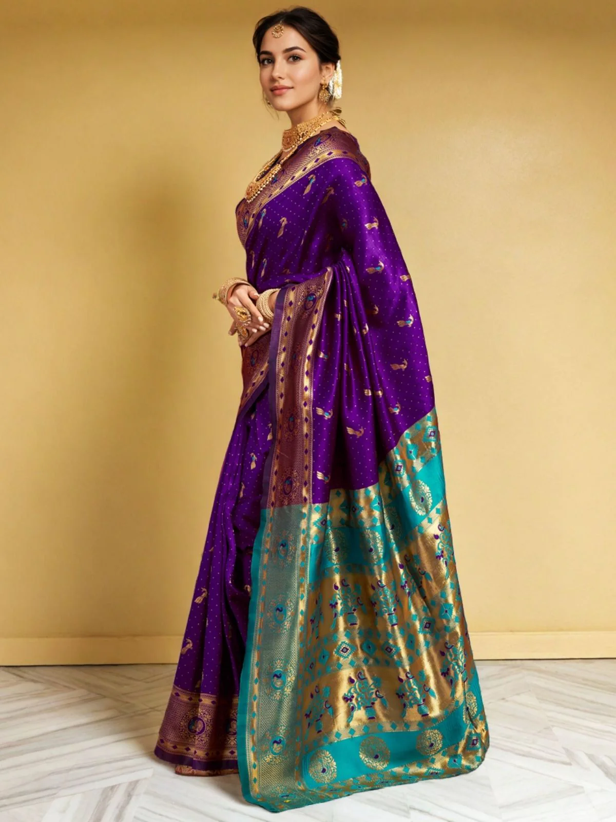 Odette Purple Silk Woven Saree For Women - Image 2