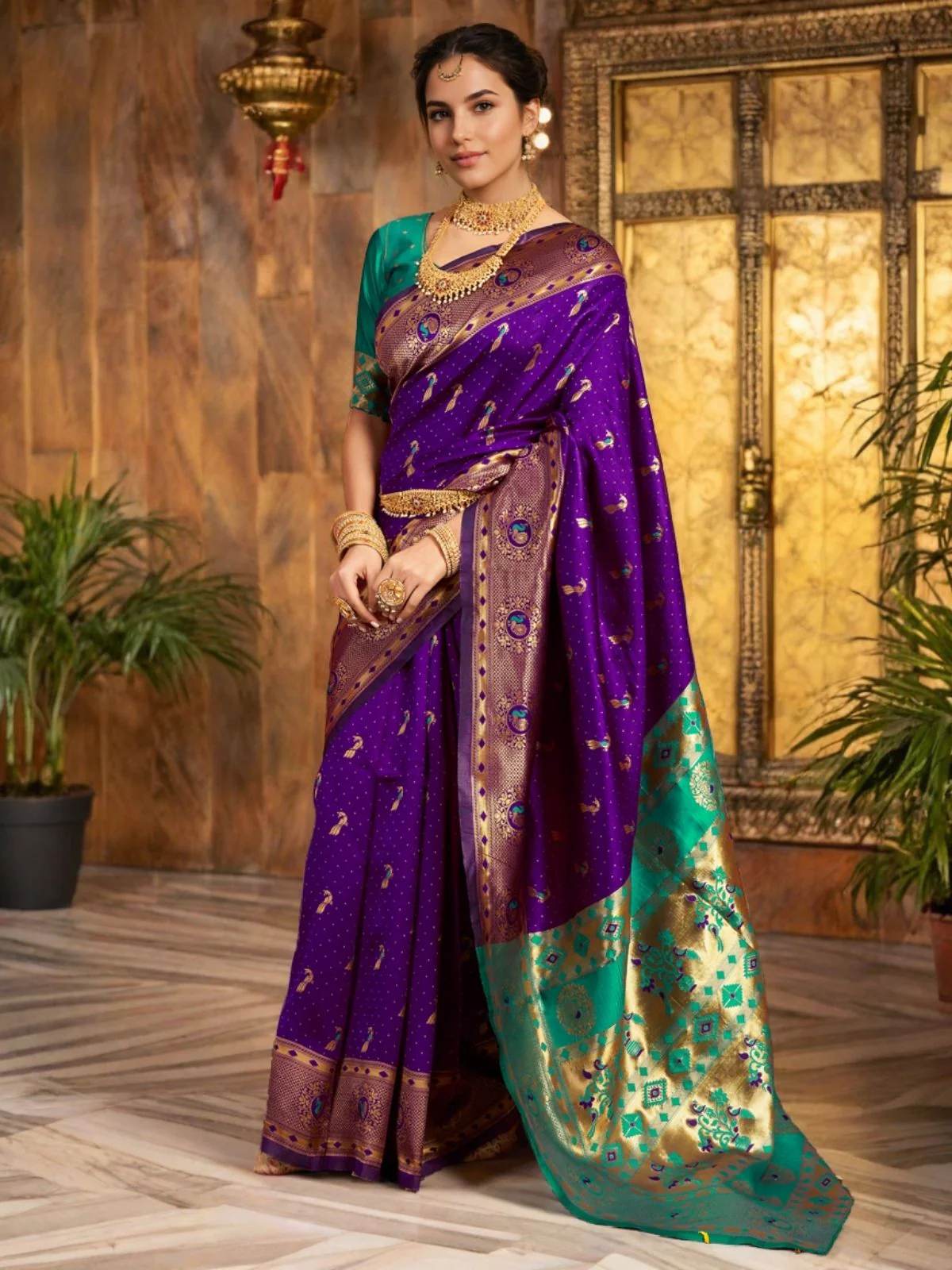 Odette Purple Silk Woven Saree For Women - Image 3