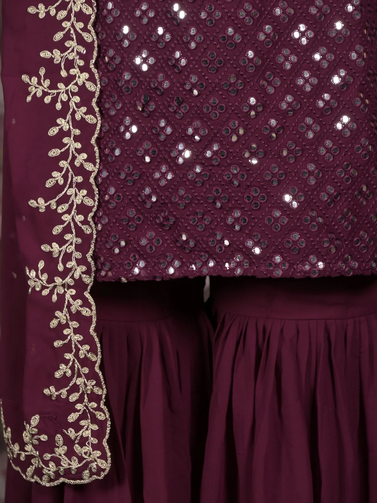 Odette Purple Straight Embroidered Stitched Kurta Set With Dupatta For Women - Image 5
