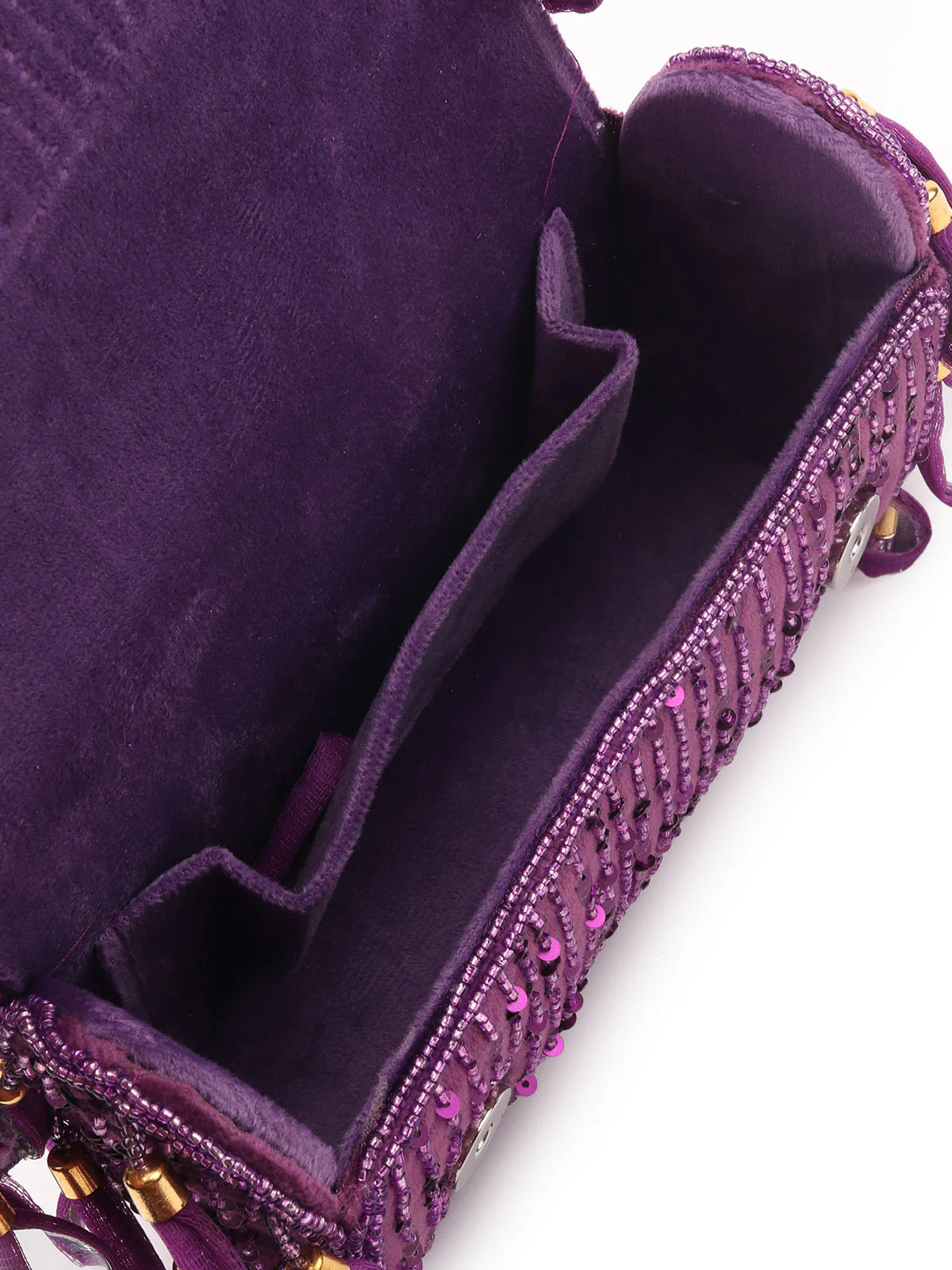 Odette Purple Suede Bead And Mirror Work Hand Bag For Women - Image 6