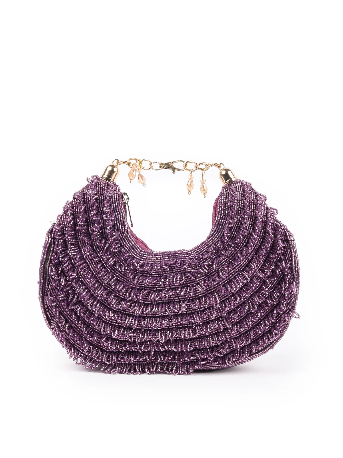 Odette Purple Tasseled Moon Clutch For Women - Image 5