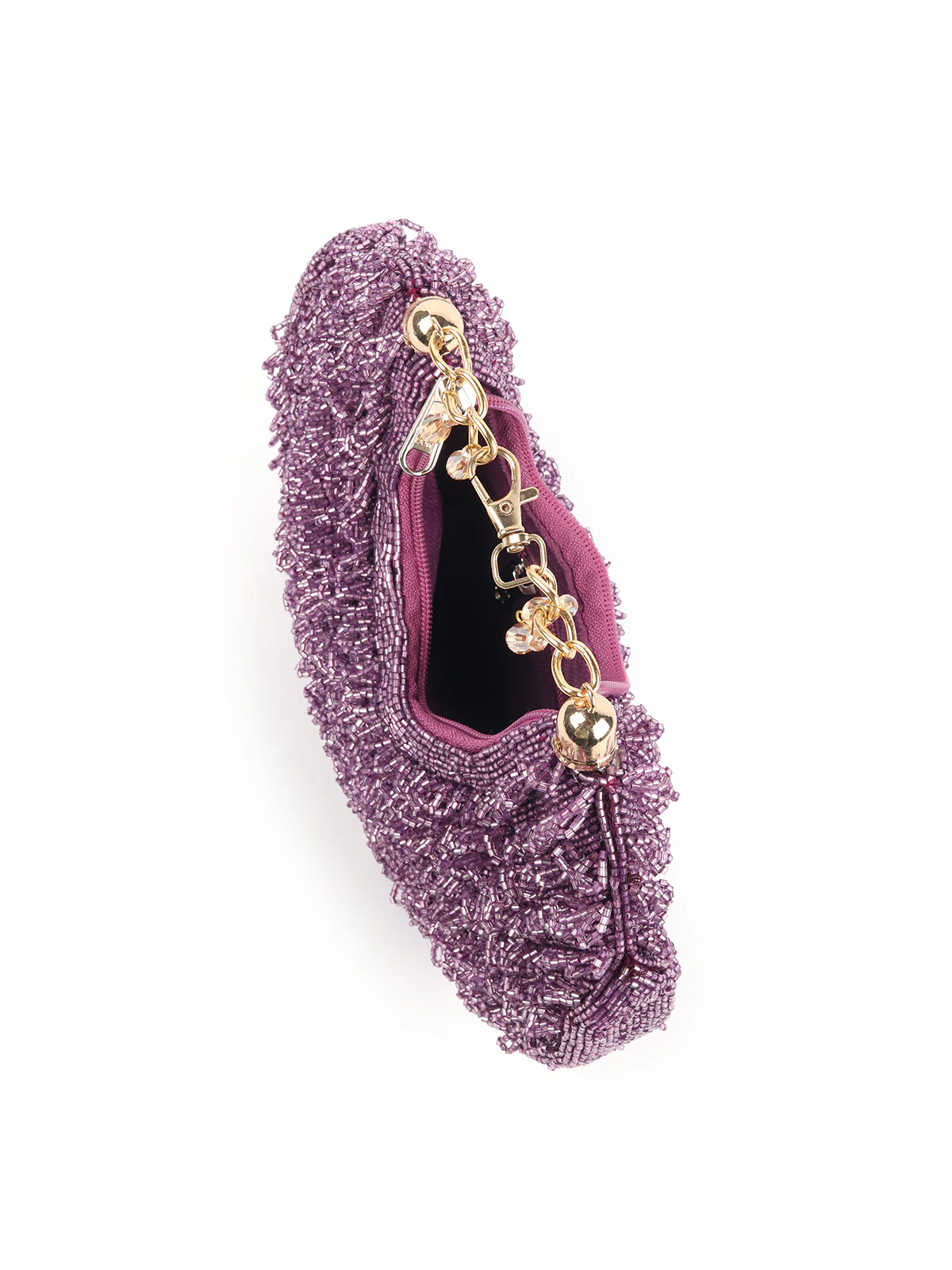 Odette Purple Tasseled Moon Clutch For Women - Image 6