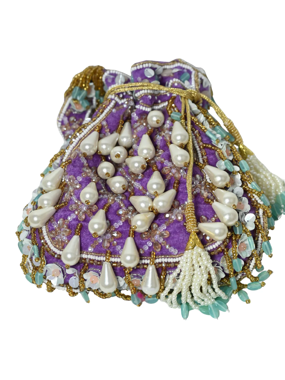 Odette Purple Velvet Embellished Potli For Women - Image 6