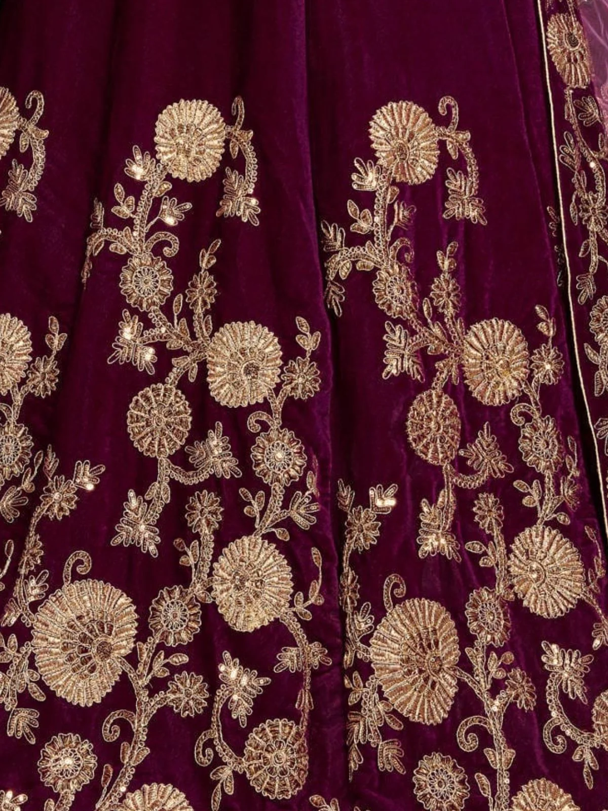 Odette Purple Velvet Embroidered Semi Stitched Lehenga With Blouse For Women - Image 6
