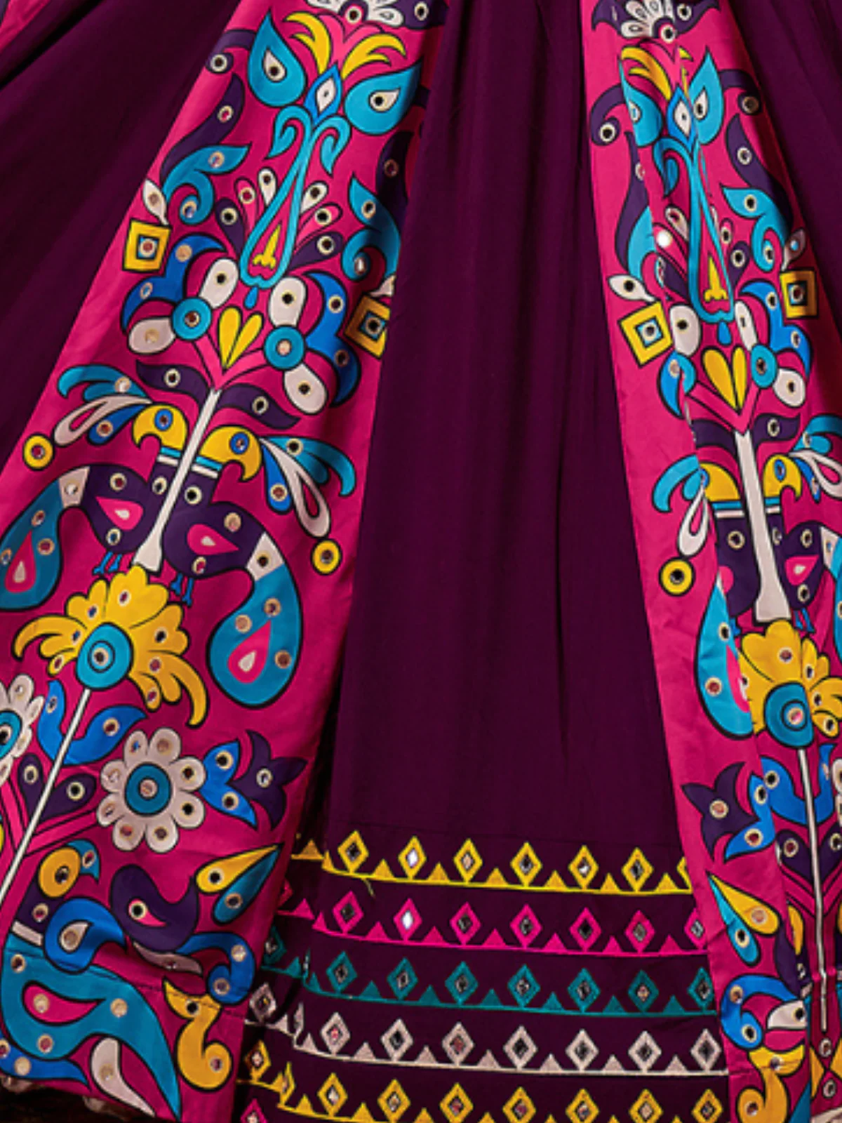 Odette Purple Viscose Cotton Printed Semi-Stitched Lehenga For Women - Image 5