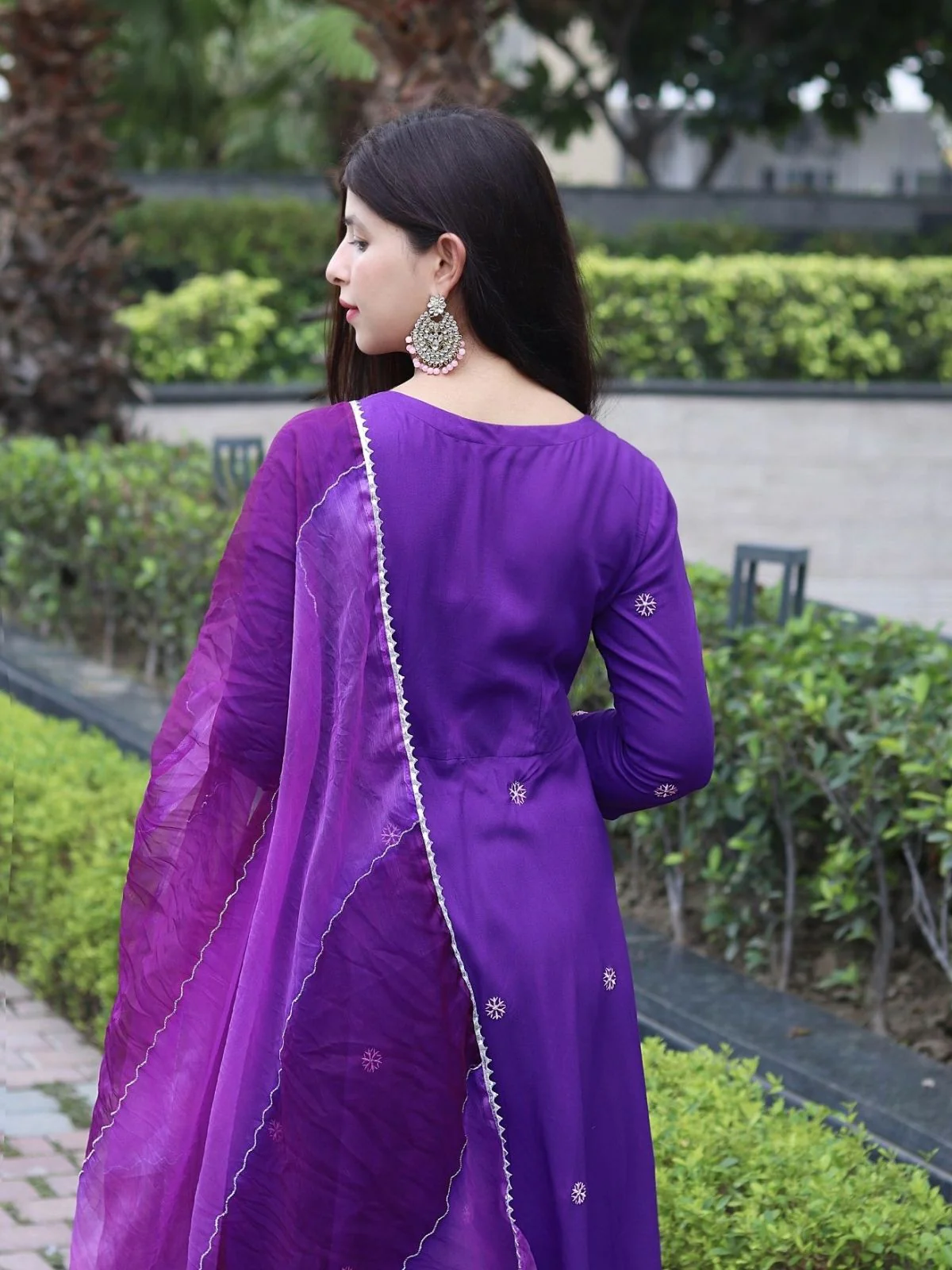 Odette Purple Viscose Embroidered Stiched Kurta Set For Women - Image 3