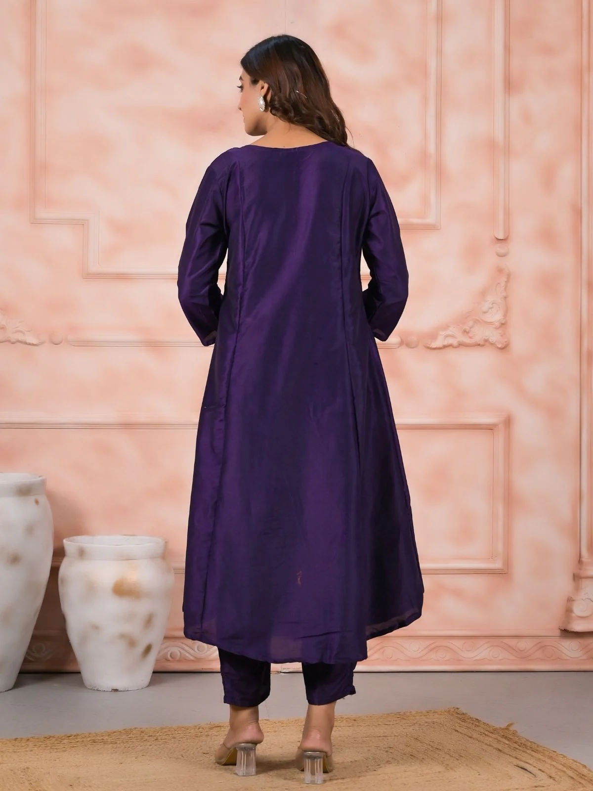 Odette Purple Viscose Rayon Embroidered Stitched Kurta Set For Women - Image 3