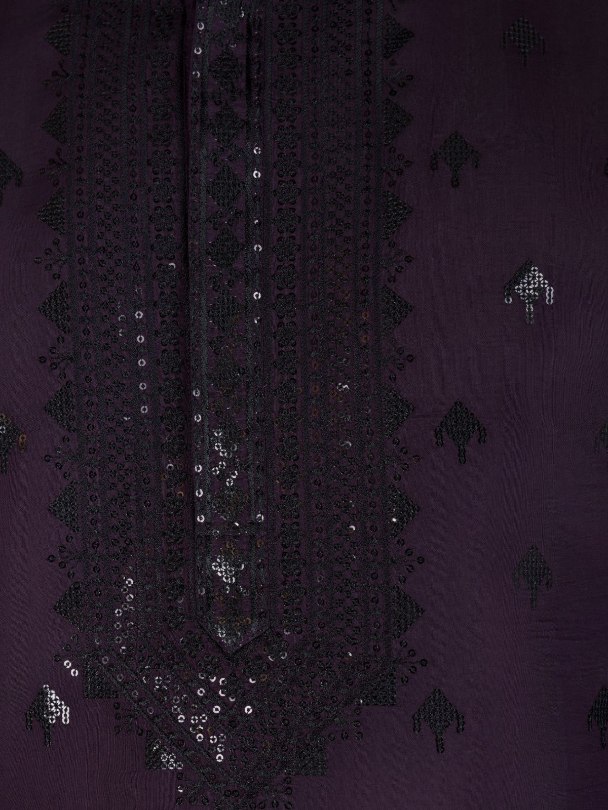 Odette Purple Viscose Silk Embellished Stitched Kurta For Men - Image 5