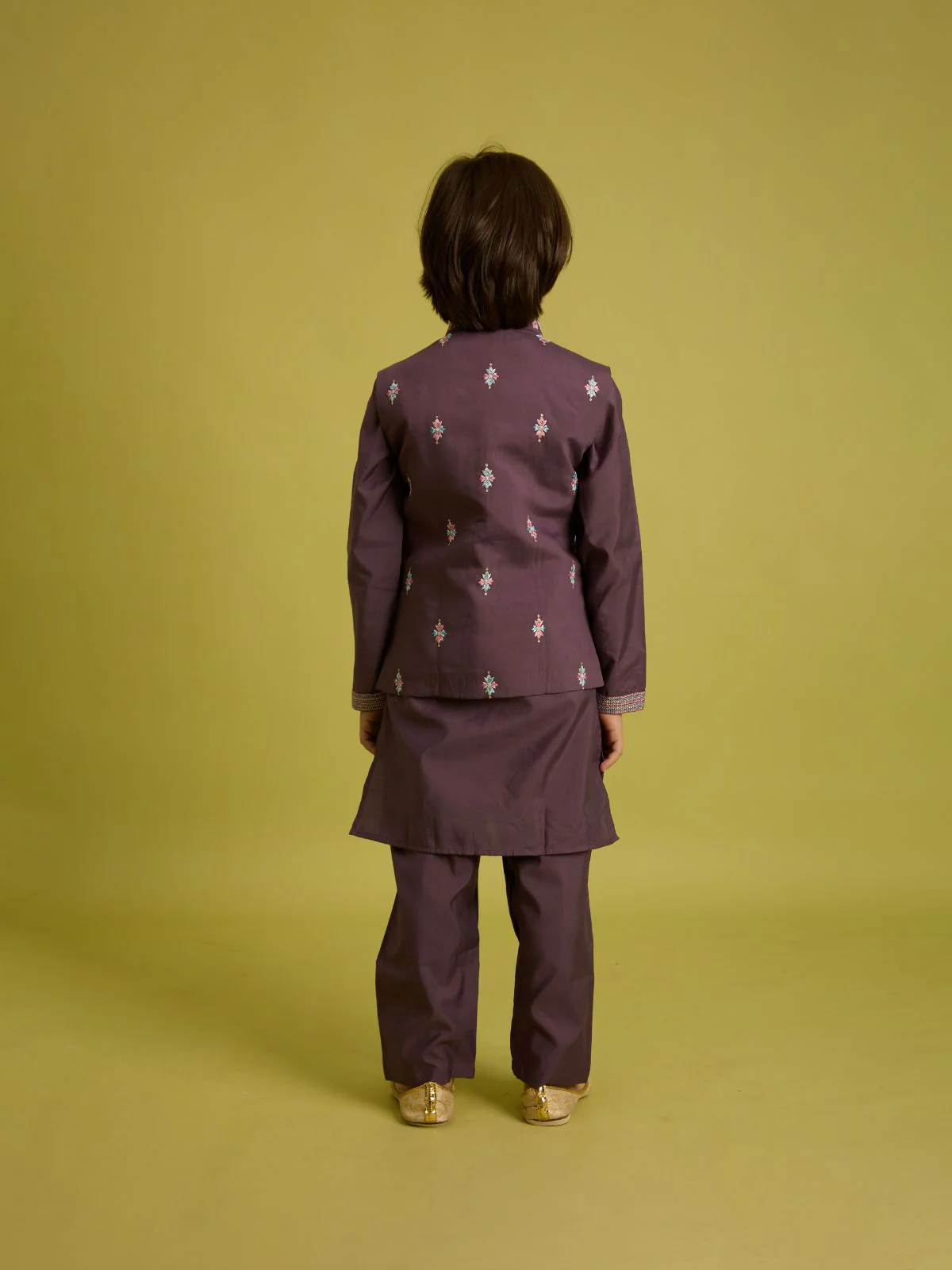 Odette Purple Viscose Silk Embroidered Stitched Kurta Set For Kids - Image 3