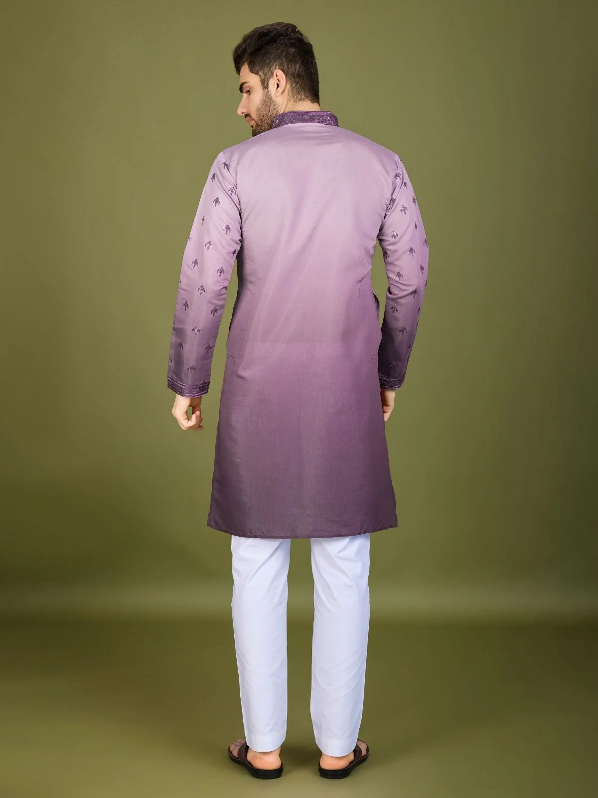 Odette Purple Viscose Silk Sequins Stitched Kurta For Men - Image 4