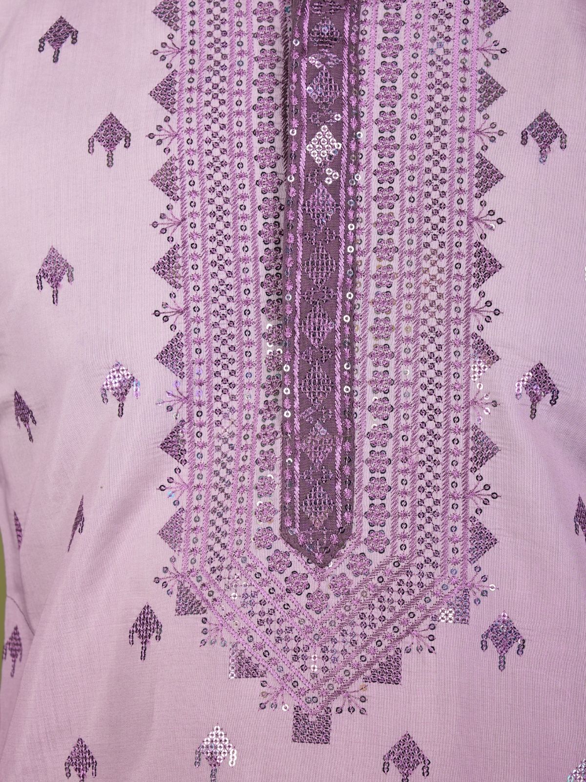 Odette Purple Viscose Silk Sequins Stitched Kurta For Men - Image 6