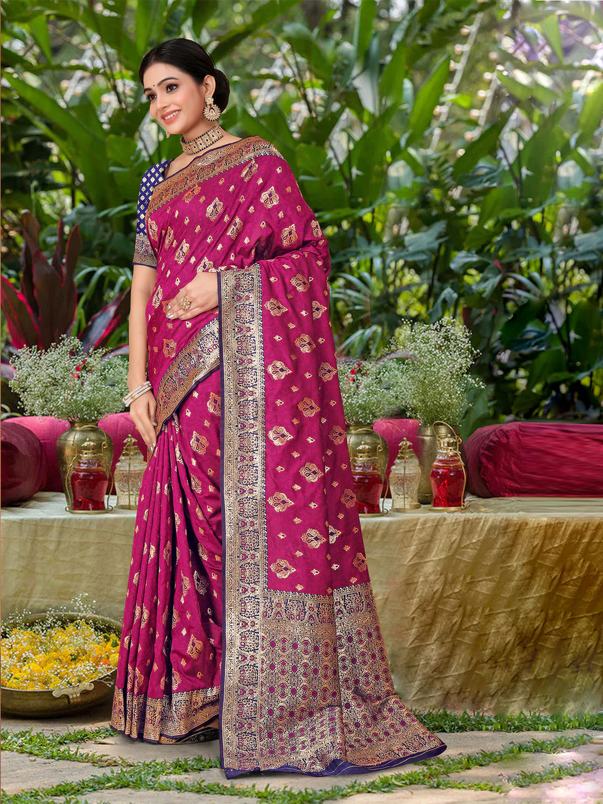 Odette Purple Woven Banarasi Silk Saree With Unstitched Blouse For Women - Image 3