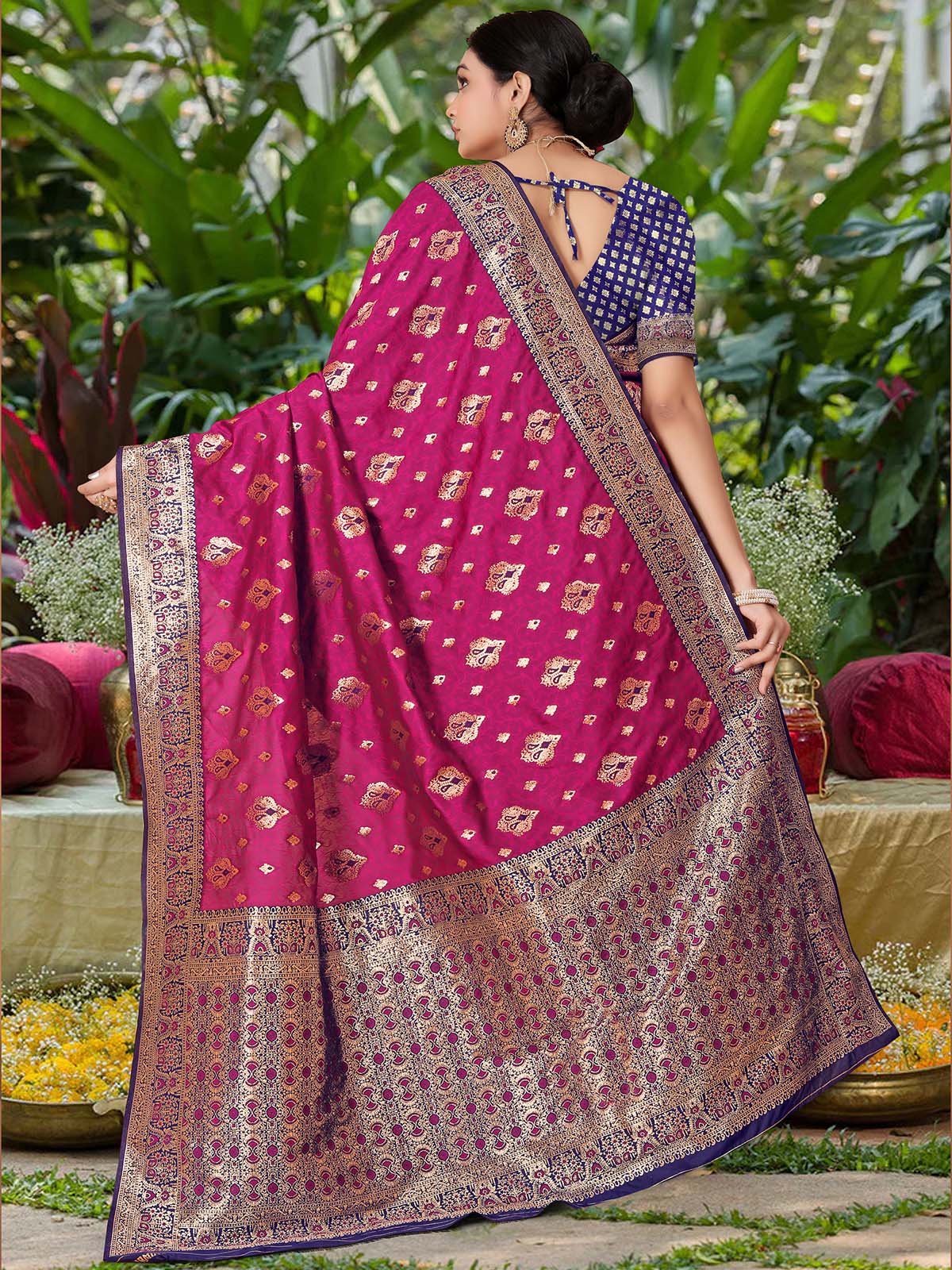 Odette Purple Woven Banarasi Silk Saree With Unstitched Blouse For Women - Image 5