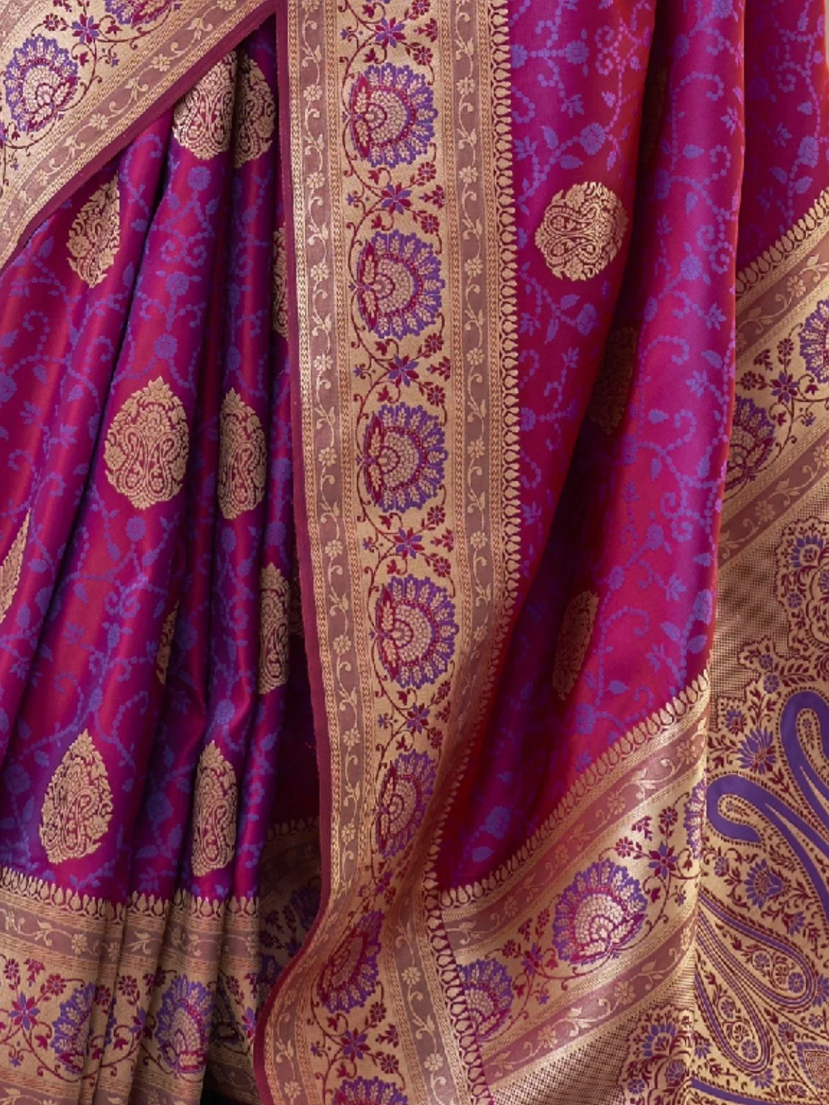 Odette Purple Woven Design Satin Silk Saree With Unstitched Blouse For Women - Image 3
