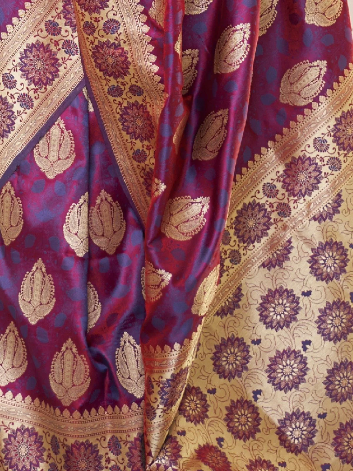 Odette Purple Woven Design Satin Silk Saree With Unstitched Blouse For Women - Image 4