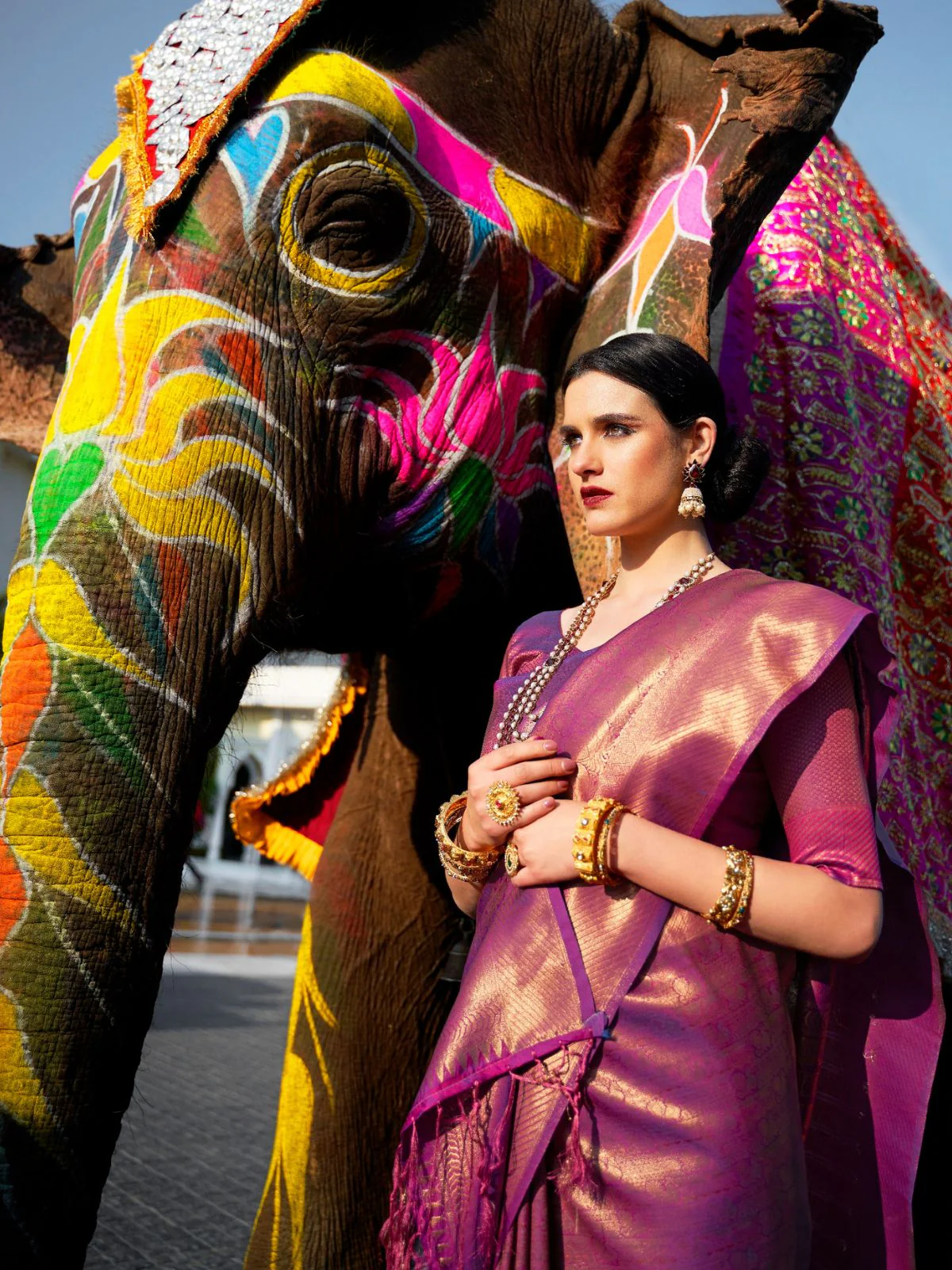 Odette Purple Woven Design Silk Blend Saree With Unstitched Blouse For Women - Image 2