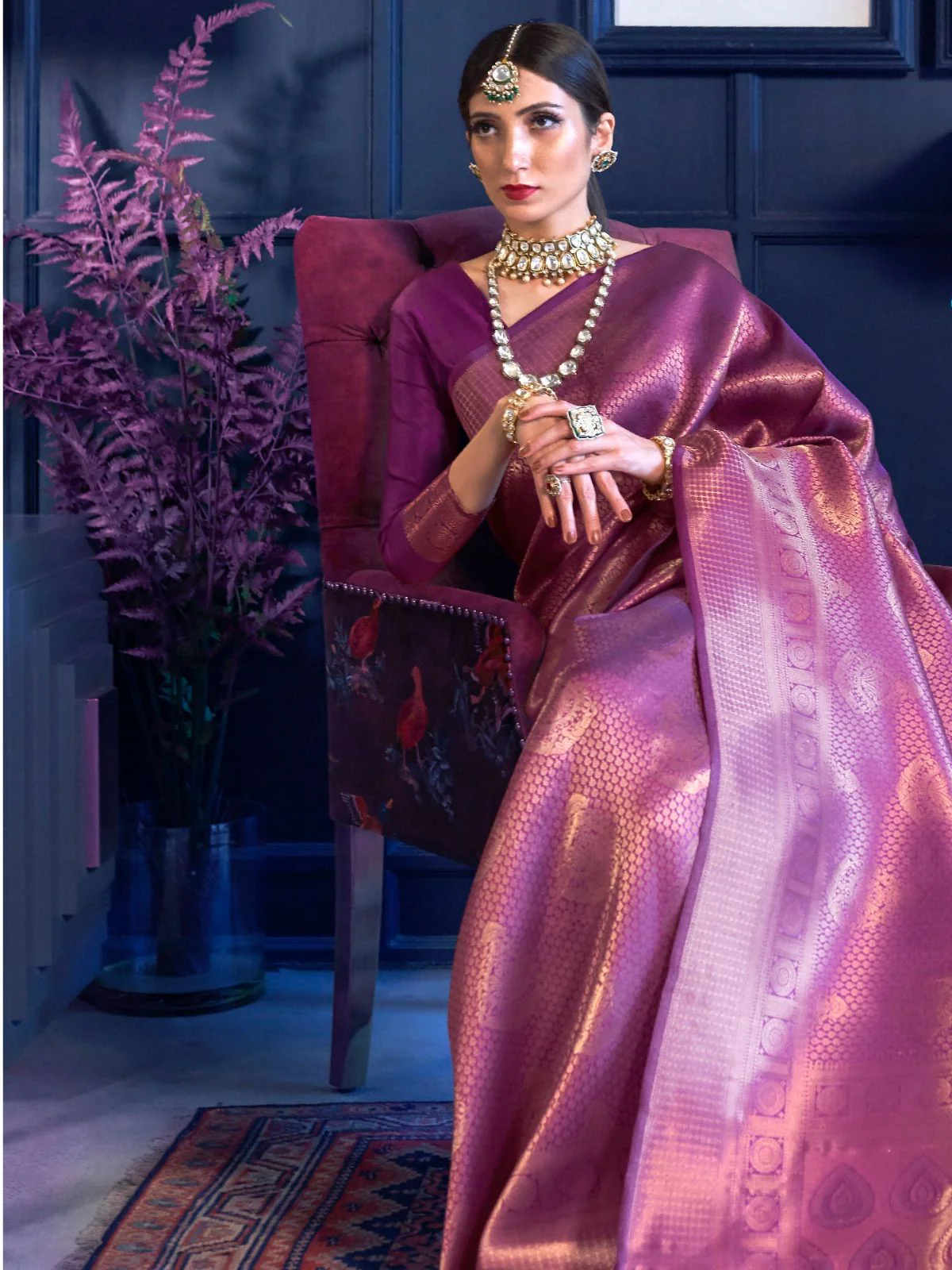 Odette Purple Woven Design Silk Blend Saree With Unstitched Blouse For Women - Image 2